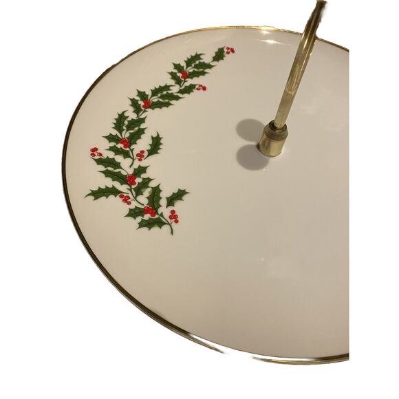 VTG Christmas Holly Berry Porcelain Two Tier Tidbit Server Japan Holiday Serving - Picture 4 of 9